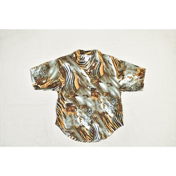 Jeri Marque Animal Print Button Down Shirt Women's Regular Size S Made in USA - Picture 3 of 8